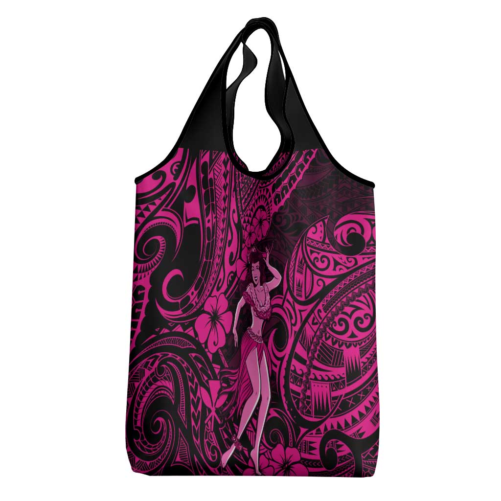 Hawaii Hula Girl Grocery Bag Polynesian Pattern Pink Version
