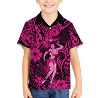 Hawaii Hula Girl Kid Hawaiian Shirt Polynesian Pattern Pink Version LT01 Kid Pink - Polynesian Pride