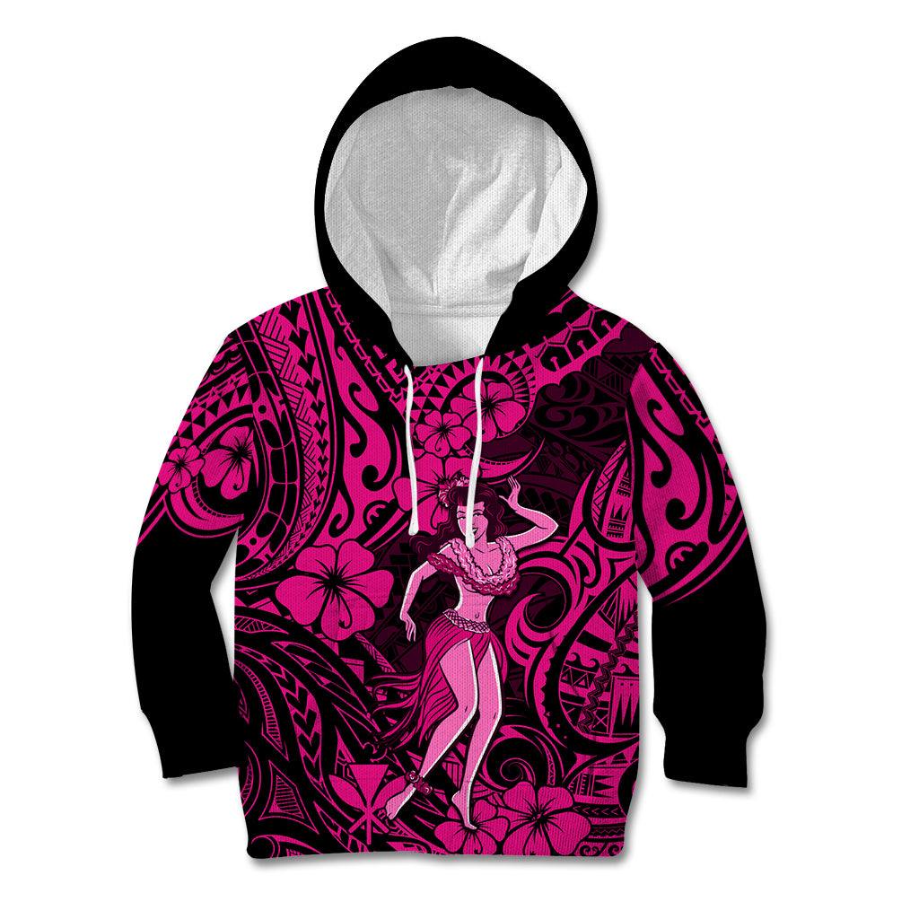 Hawaii Hula Girl Kid Hoodie Polynesian Pattern Pink Version LT01 Pink - Polynesian Pride