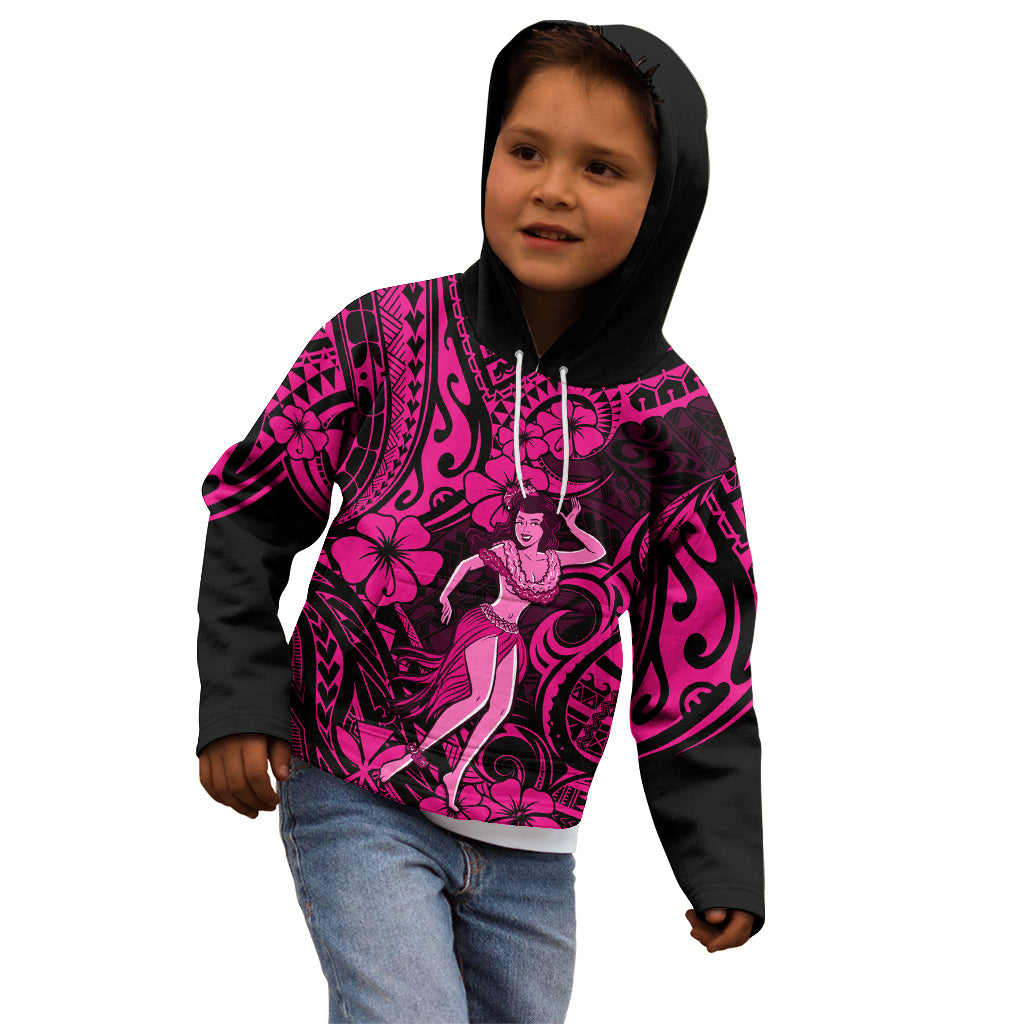 Hawaii Hula Girl Kid Hoodie Polynesian Pattern Pink Version LT01 - Polynesian Pride