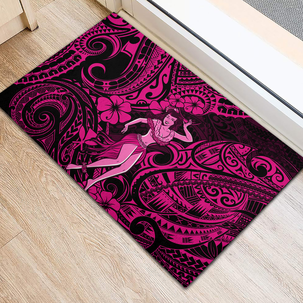 Hawaii Hula Girl Rubber Doormat Polynesian Pattern Pink Version LT01 - Polynesian Pride