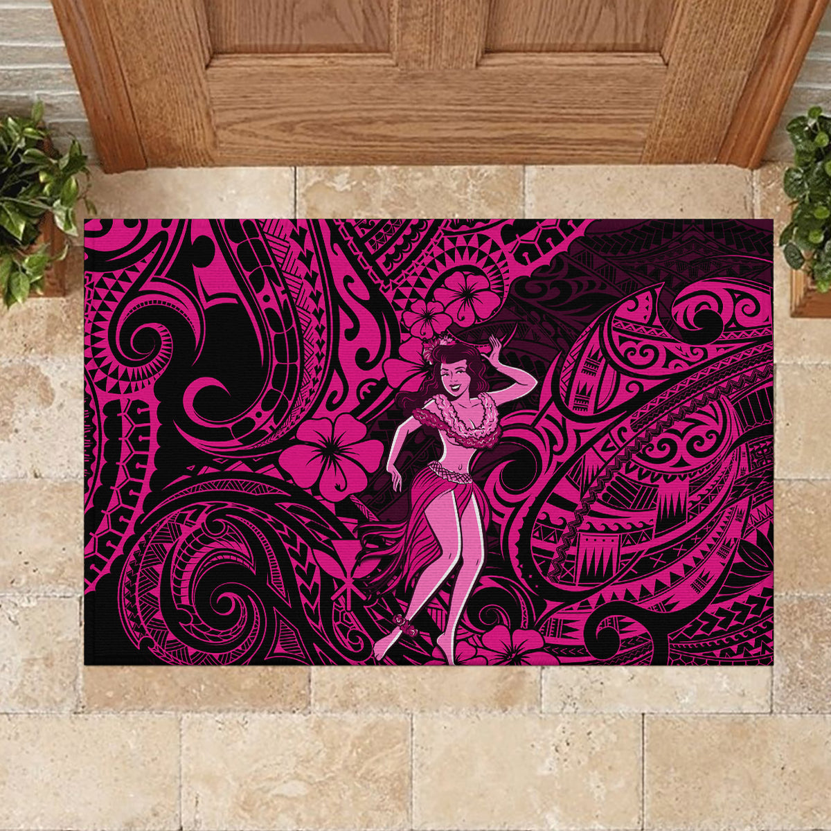 Hawaii Hula Girl Rubber Doormat Polynesian Pattern Pink Version LT01 - Polynesian Pride