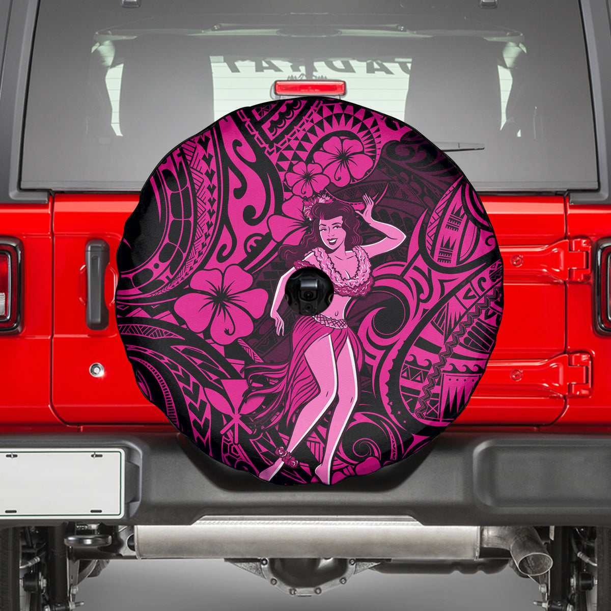 Hawaii Hula Girl Spare Tire Cover Polynesian Pattern Pink Version LT01 - Polynesian Pride