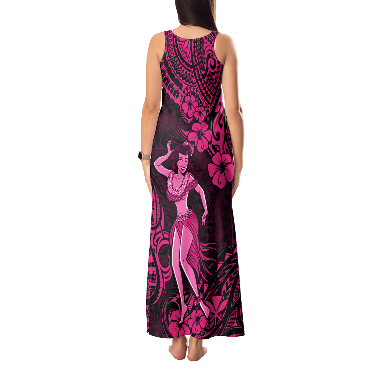 Hawaii Hula Girl Tank Maxi Dress Polynesian Pattern Pink Version LT01 - Polynesian Pride