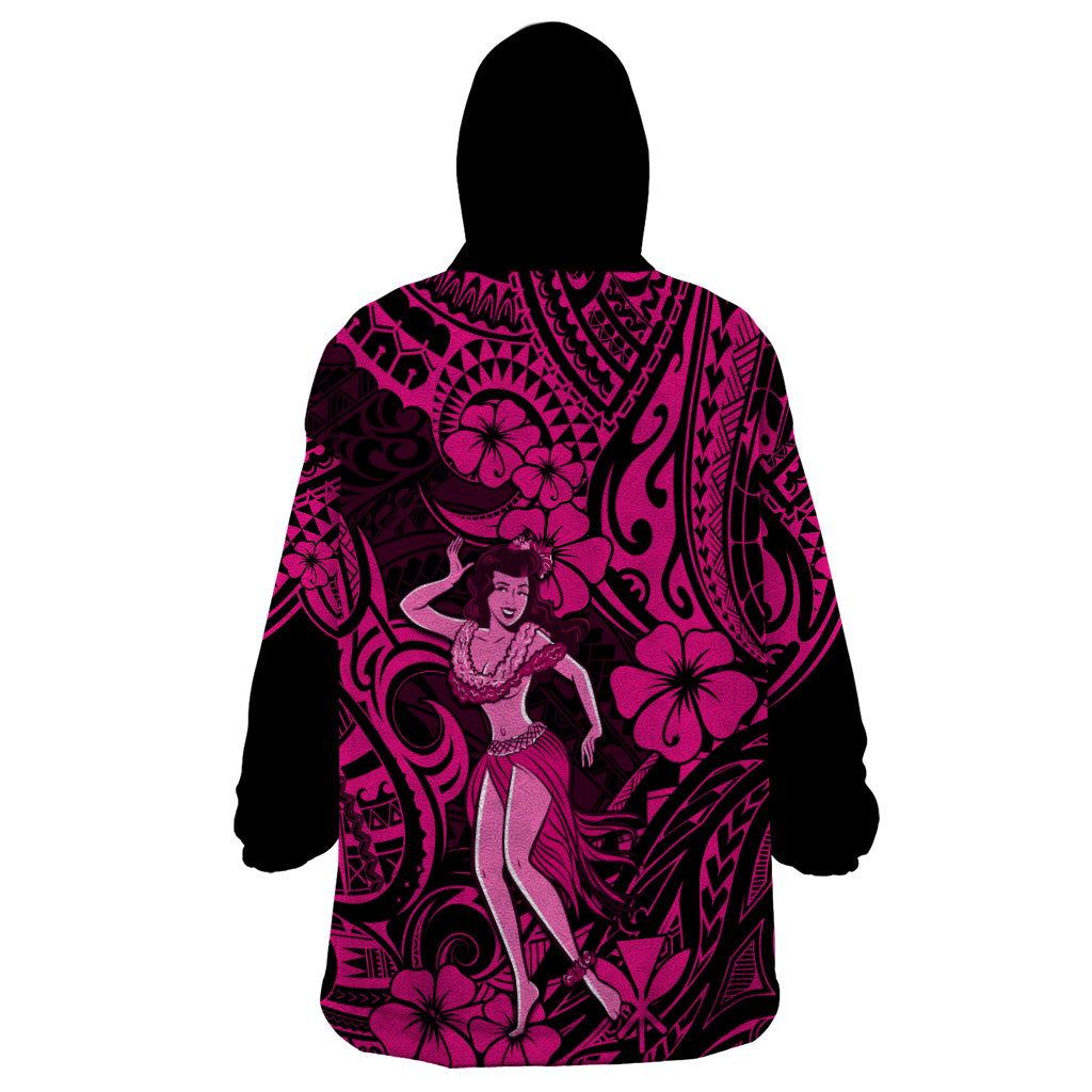 Hawaii Hula Girl Wearable Blanket Hoodie Polynesian Pattern Pink Version LT01 - Polynesian Pride