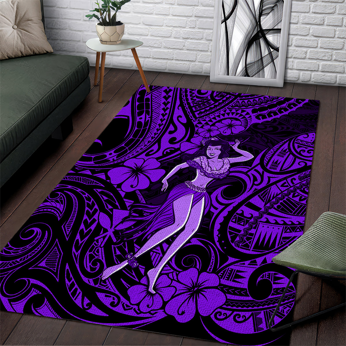 Hawaii Hula Girl Area Rug Hibiscus Hawaii Tribal Tattoo Purple Version LT01 Purple - Polynesian Pride