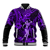 Hawaii Hula Girl Baseball Jacket Hibiscus Hawaii Tribal Tattoo Purple Version LT01 Unisex Purple - Polynesian Pride