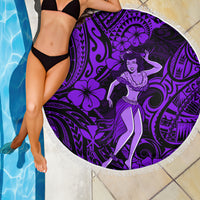 Hawaii Hula Girl Beach Blanket Hibiscus Hawaii Tribal Tattoo Purple Version LT01 - Wonder Print Shop