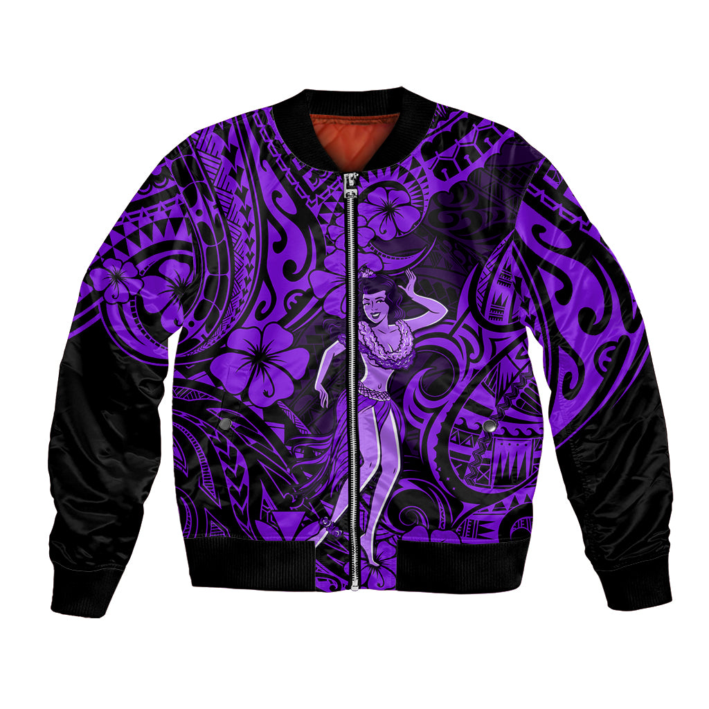 Hawaii Hula Girl Bomber Jacket Hibiscus Hawaii Tribal Tattoo Purple Version LT01 Unisex Purple - Polynesian Pride