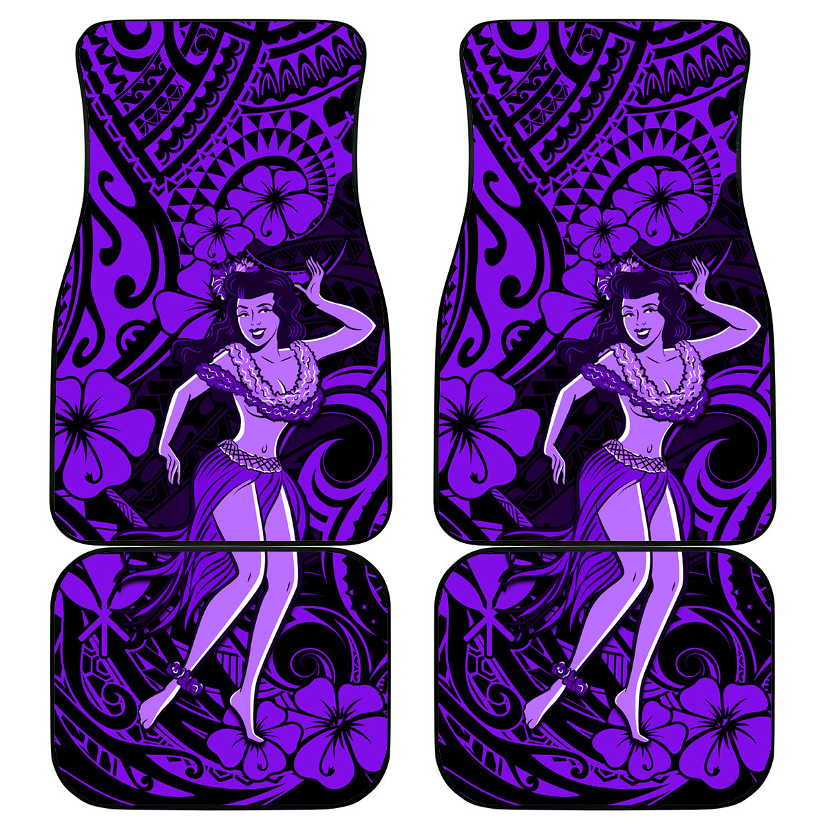 Hawaii Hula Girl Car Mats Hibiscus Hawaii Tribal Tattoo Purple Version LT01 Purple - Polynesian Pride