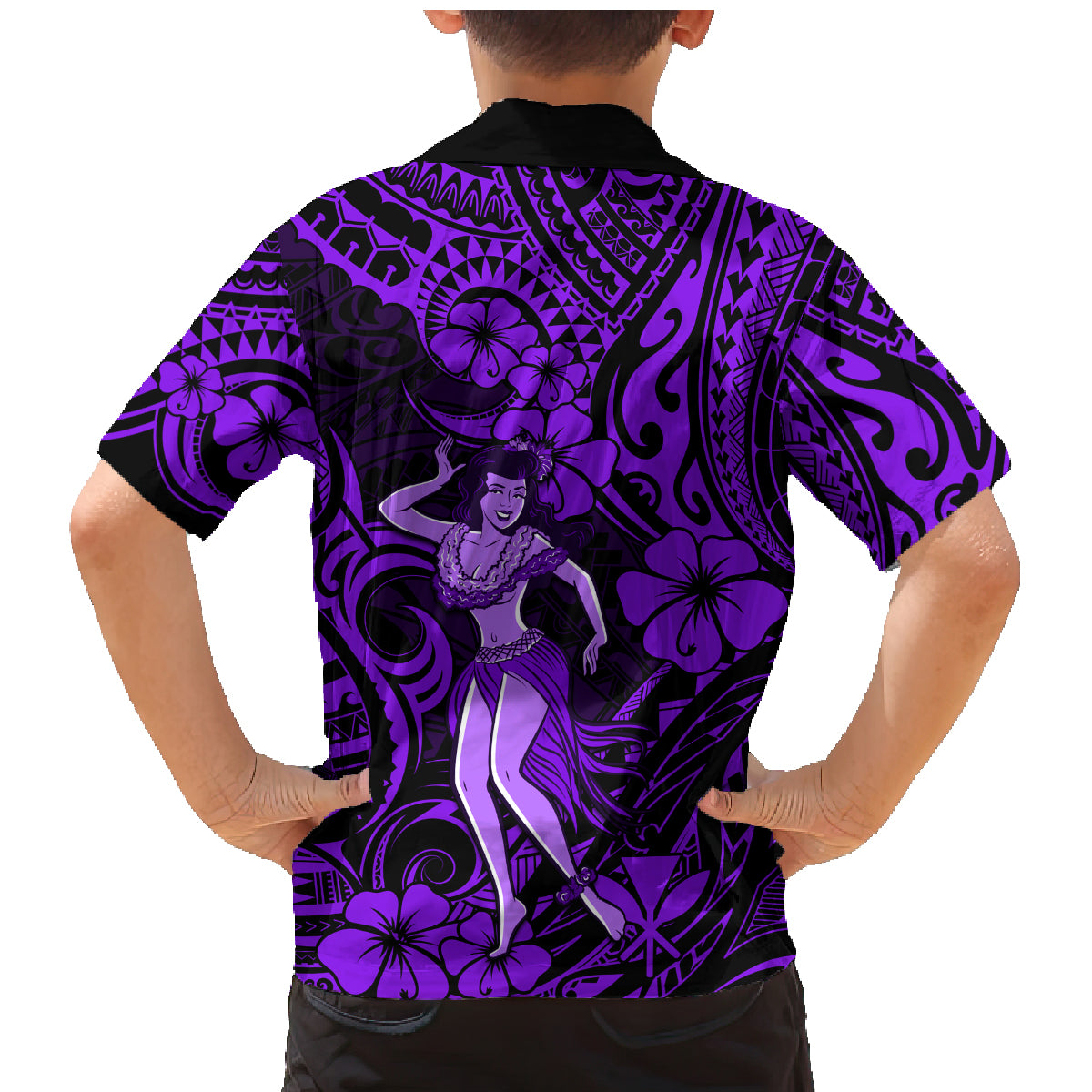 Hawaii Hula Girl Family Matching Mermaid Dress and Hawaiian Shirt Hibiscus Hawaii Tribal Tattoo Purple Version LT01 - Polynesian Pride