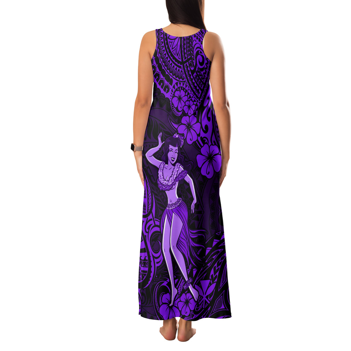 Hawaii Hula Girl Family Matching Tank Maxi Dress and Hawaiian Shirt Hibiscus Hawaii Tribal Tattoo Purple Version LT01 - Polynesian Pride