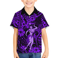 Hawaii Hula Girl Family Matching Tank Maxi Dress and Hawaiian Shirt Hibiscus Hawaii Tribal Tattoo Purple Version LT01 Son's Shirt Purple - Polynesian Pride