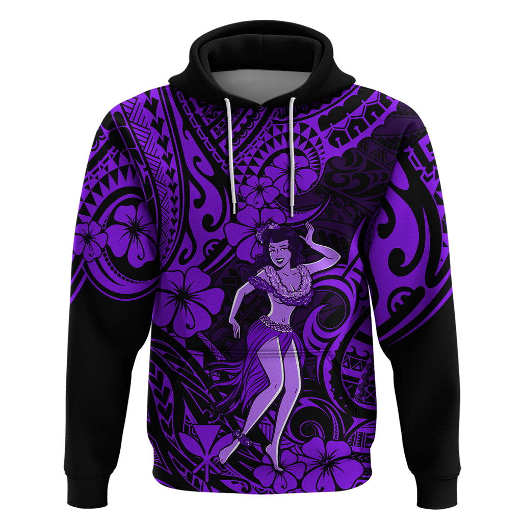 Hawaii Hula Girl Hoodie Hibiscus Hawaii Tribal Tattoo Purple Version LT01 Pullover Hoodie Purple - Polynesian Pride