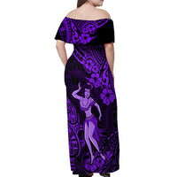 Hawaii Hula Girl Off Shoulder Maxi Dress Hibiscus Hawaii Tribal Tattoo Purple Version LT01 - Polynesian Pride