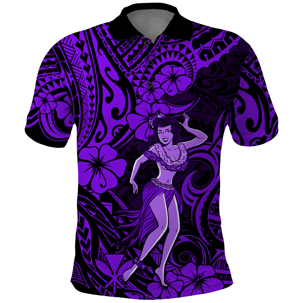 Hawaii Hula Girl Polo Shirt Hibiscus Hawaii Tribal Tattoo Purple Version LT01 Purple - Polynesian Pride