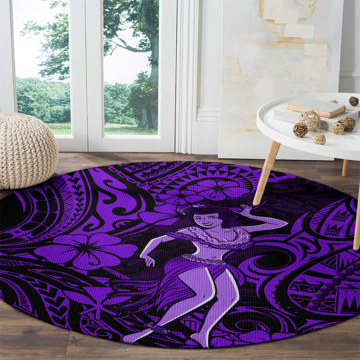 Hawaii Hula Girl Round Carpet Hibiscus Hawaii Tribal Tattoo Purple Version LT01 - Polynesian Pride