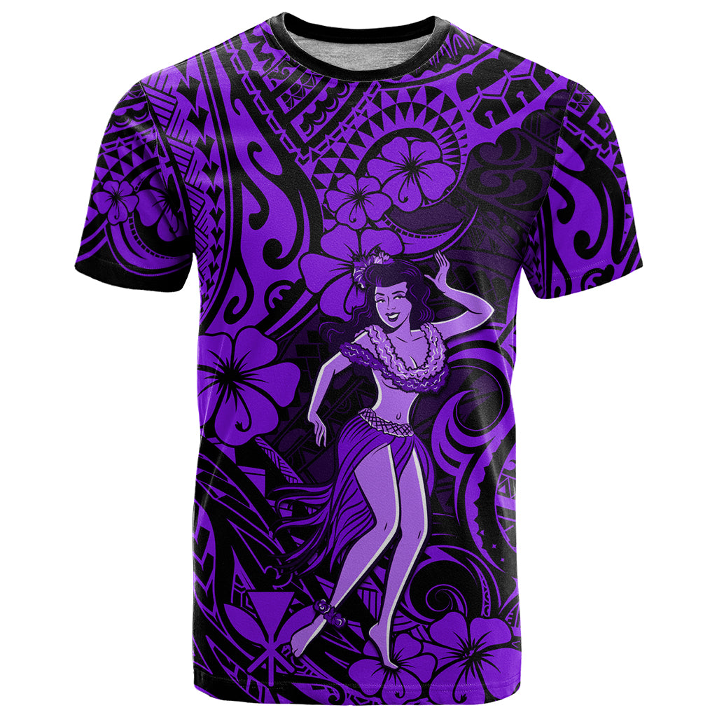 Hawaii Hula Girl T Shirt Hibiscus Hawaii Tribal Tattoo Purple Version LT01 Purple - Polynesian Pride