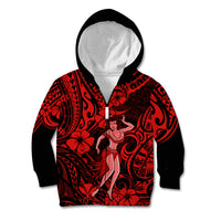 Hawaii Hula Girl Kid Hoodie Hibiscus Hawaii Tribal Tattoo Red Version LT01 - Polynesian Pride