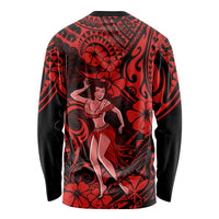Hawaii Hula Girl Long Sleeve Shirt Hibiscus Hawaii Tribal Tattoo Red Version LT01 - Polynesian Pride