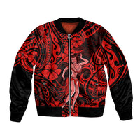 Hawaii Hula Girl Sleeve Zip Bomber Jacket Hibiscus Hawaii Tribal Tattoo Red Version LT01 Unisex Red - Polynesian Pride