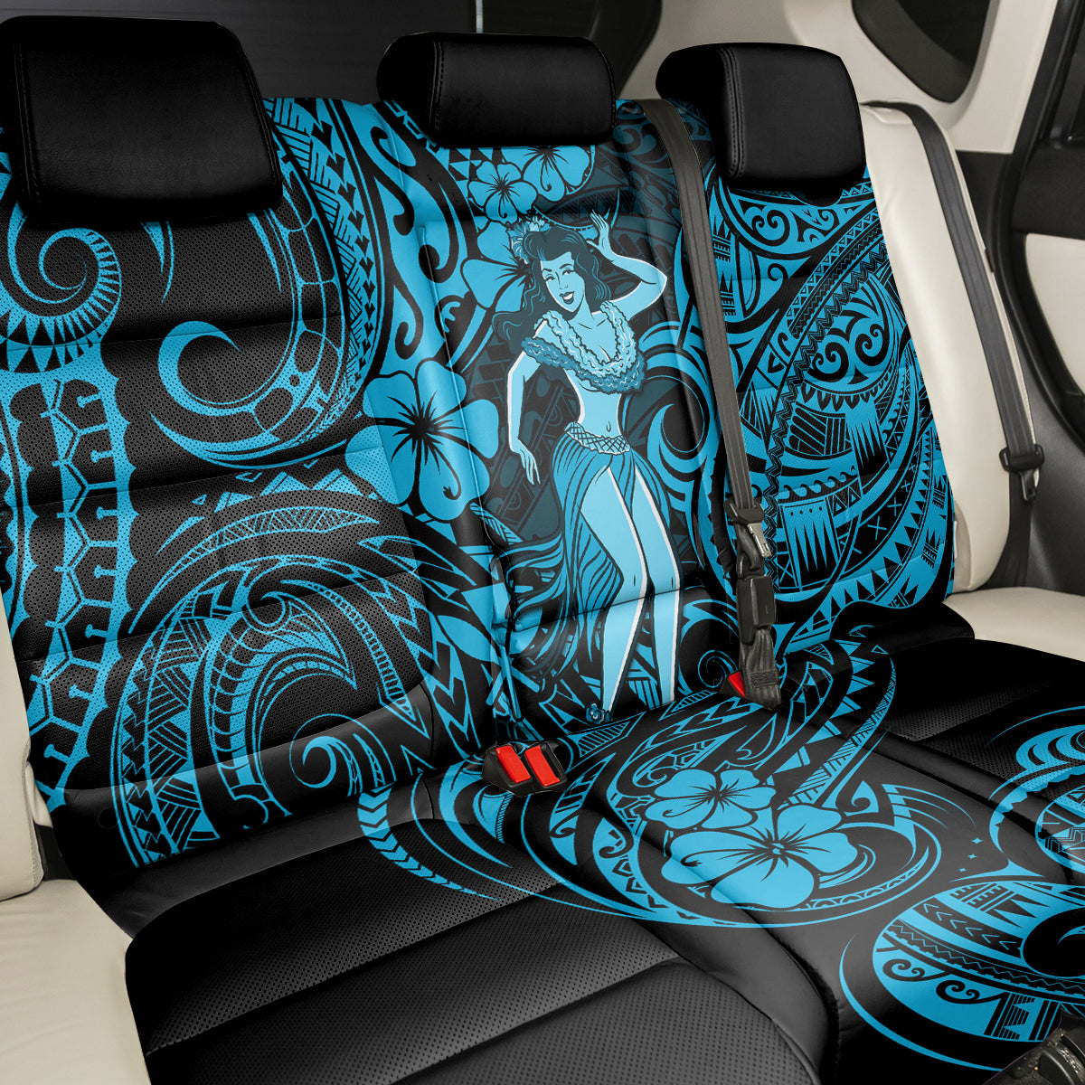 Hawaii Hula Girl Back Car Seat Cover Hibiscus Hawaii Tribal Tattoo Sky Blue Version