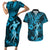 Hawaii Hula Girl Couples Matching Short Sleeve Bodycon Dress and Hawaiian Shirt Hibiscus Hawaii Tribal Tattoo Sky Blue Version LT01 Blue - Polynesian Pride