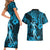 Hawaii Hula Girl Couples Matching Short Sleeve Bodycon Dress and Hawaiian Shirt Hibiscus Hawaii Tribal Tattoo Sky Blue Version LT01 - Polynesian Pride