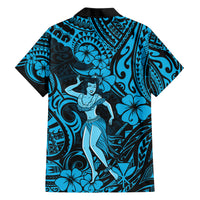 Hawaii Hula Girl Family Matching Short Sleeve Bodycon Dress and Hawaiian Shirt Hibiscus Hawaii Tribal Tattoo Sky Blue Version LT01 - Polynesian Pride