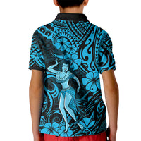 Hawaii Hula Girl Kid Polo Shirt Hibiscus Hawaii Tribal Tattoo Sky Blue Version LT01 - Polynesian Pride