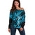 Hawaii Hula Girl Off Shoulder Sweater Hibiscus Hawaii Tribal Tattoo Sky Blue Version LT01 Women Blue - Polynesian Pride