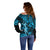 Hawaii Hula Girl Off Shoulder Sweater Hibiscus Hawaii Tribal Tattoo Sky Blue Version LT01 - Polynesian Pride