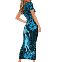 Hawaii Hula Girl Short Sleeve Bodycon Dress Hibiscus Hawaii Tribal Tattoo Sky Blue Version LT01 - Polynesian Pride
