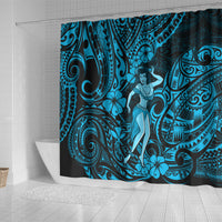 Hawaii Hula Girl Shower Curtain Hibiscus Hawaii Tribal Tattoo Sky Blue Version LT01 - Polynesian Pride