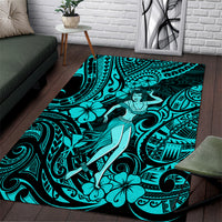 Hawaii Hula Girl Area Rug Hibiscus Hawaii Tribal Tattoo Turquoise Version LT01 Turquoise - Polynesian Pride