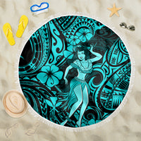 Hawaii Hula Girl Beach Blanket Hibiscus Hawaii Tribal Tattoo Turquoise Version LT01 One Size 150cm Turquoise - Wonder Print Shop
