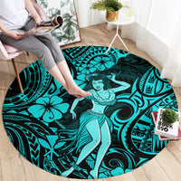 Hawaii Hula Girl Round Carpet Hibiscus Hawaii Tribal Tattoo Turquoise Version LT01 - Polynesian Pride