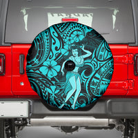 Hawaii Hula Girl Spare Tire Cover Hibiscus Hawaii Tribal Tattoo Turquoise Version LT01 - Polynesian Pride