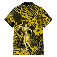 Hawaii Hula Girl Family Matching Short Sleeve Bodycon Dress and Hawaiian Shirt Hibiscus Hawaii Tribal Tattoo Yellow Version LT01 - Polynesian Pride