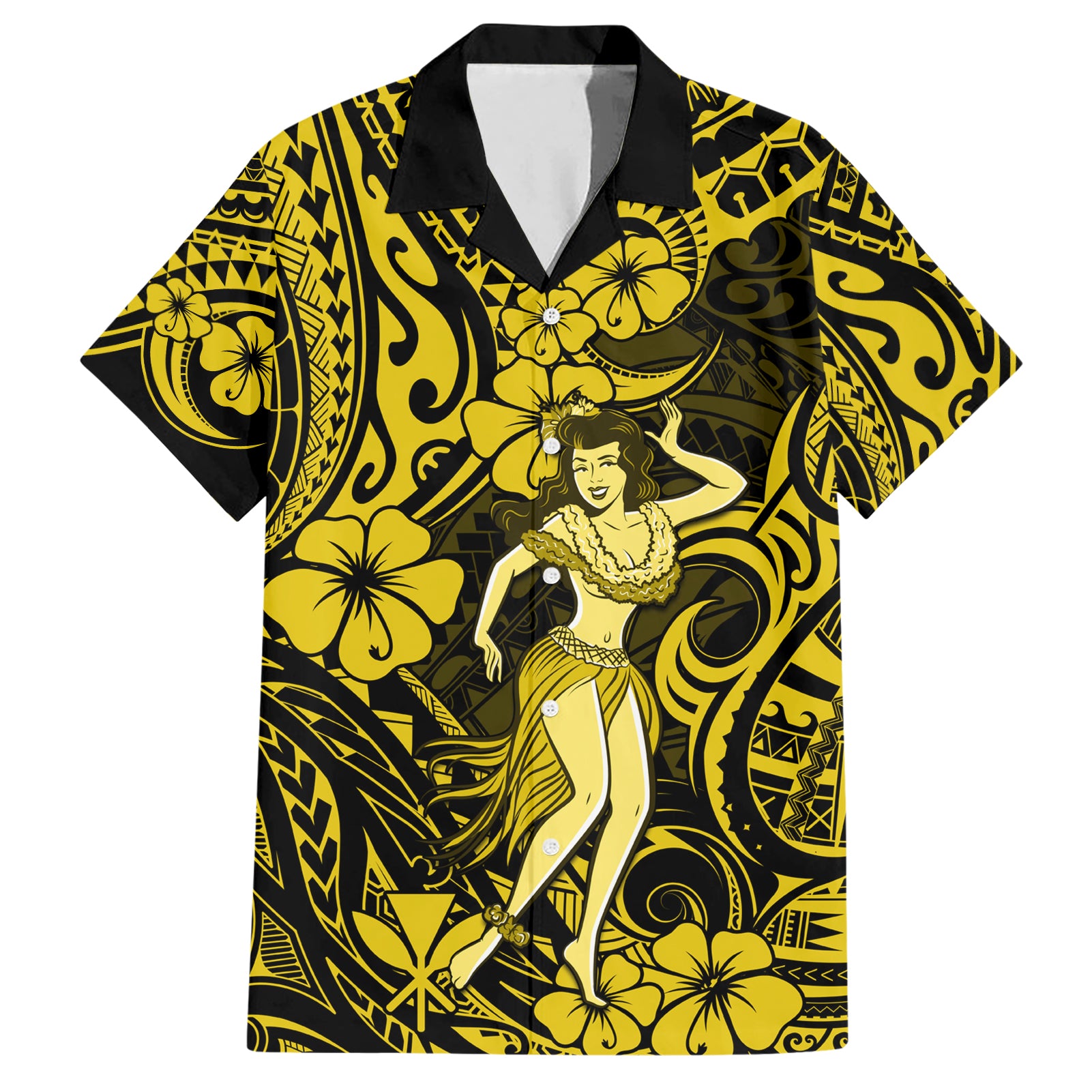 Hawaii Hula Girl Hawaiian Shirt Hibiscus Hawaii Tribal Tattoo Yellow Version LT01 Yellow - Polynesian Pride