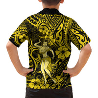 Hawaii Hula Girl Kid Hawaiian Shirt Hibiscus Hawaii Tribal Tattoo Yellow Version LT01 - Polynesian Pride