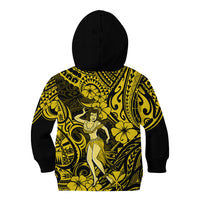 Hawaii Hula Girl Kid Hoodie Hibiscus Hawaii Tribal Tattoo Yellow Version LT01 - Polynesian Pride