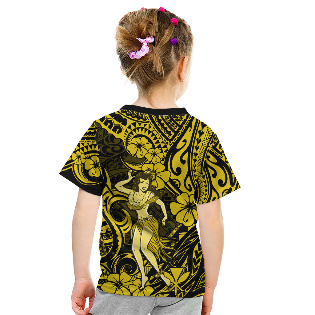 Hawaii Hula Girl Kid T Shirt Hibiscus Hawaii Tribal Tattoo Yellow Version LT01 - Polynesian Pride