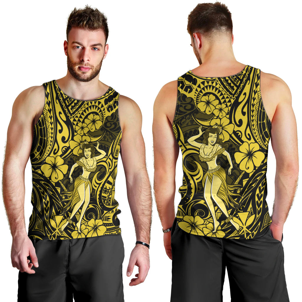 Hawaii Hula Girl Men Tank Top Hibiscus Hawaii Tribal Tattoo Yellow Version LT01 - Polynesian Pride