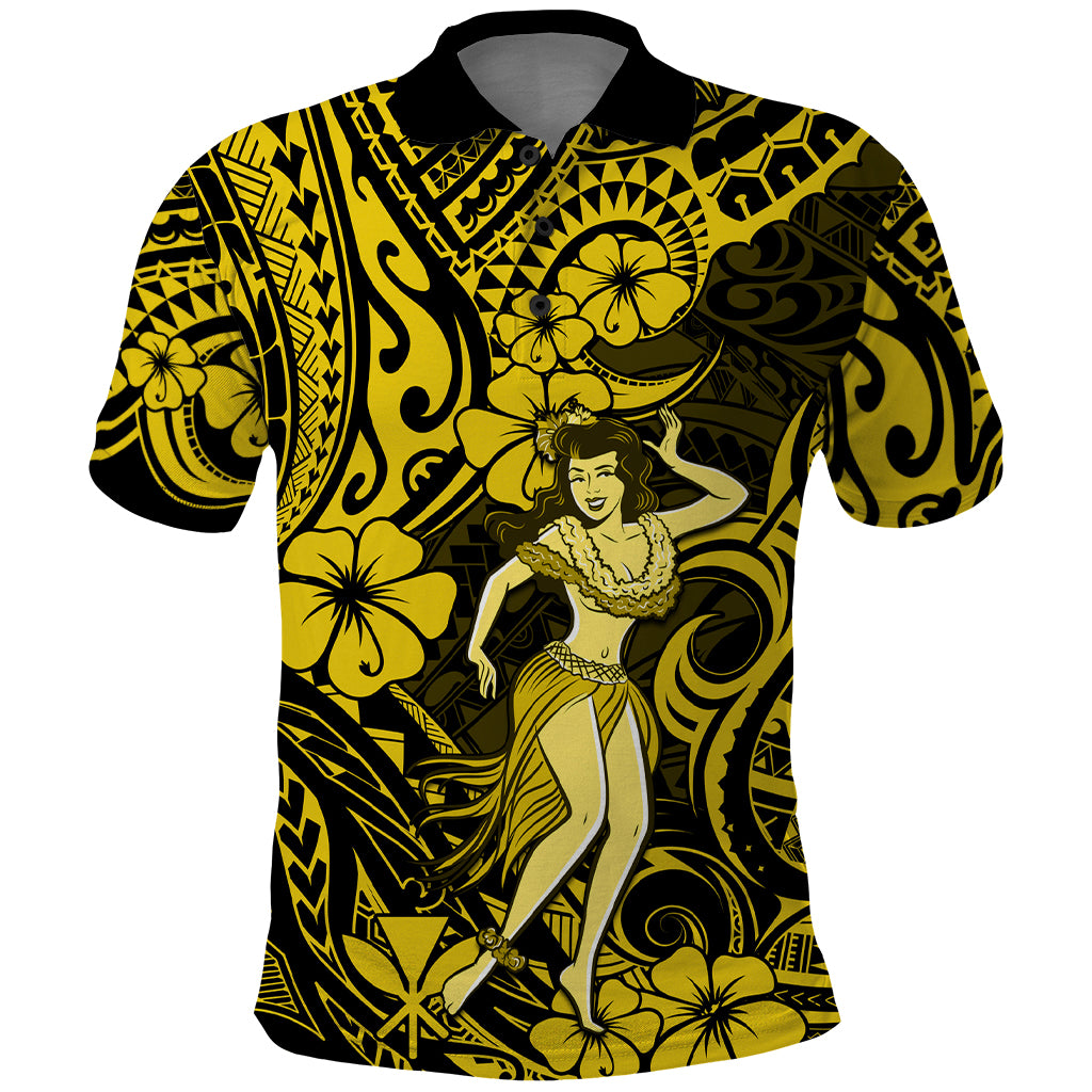 Hawaii Hula Girl Polo Shirt Hibiscus Hawaii Tribal Tattoo Yellow Version LT01 Yellow - Polynesian Pride