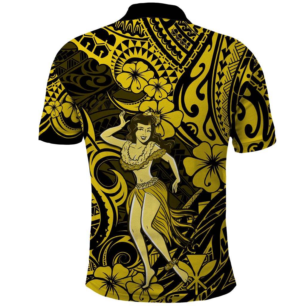 Hawaii Hula Girl Polo Shirt Hibiscus Hawaii Tribal Tattoo Yellow Version LT01 - Polynesian Pride