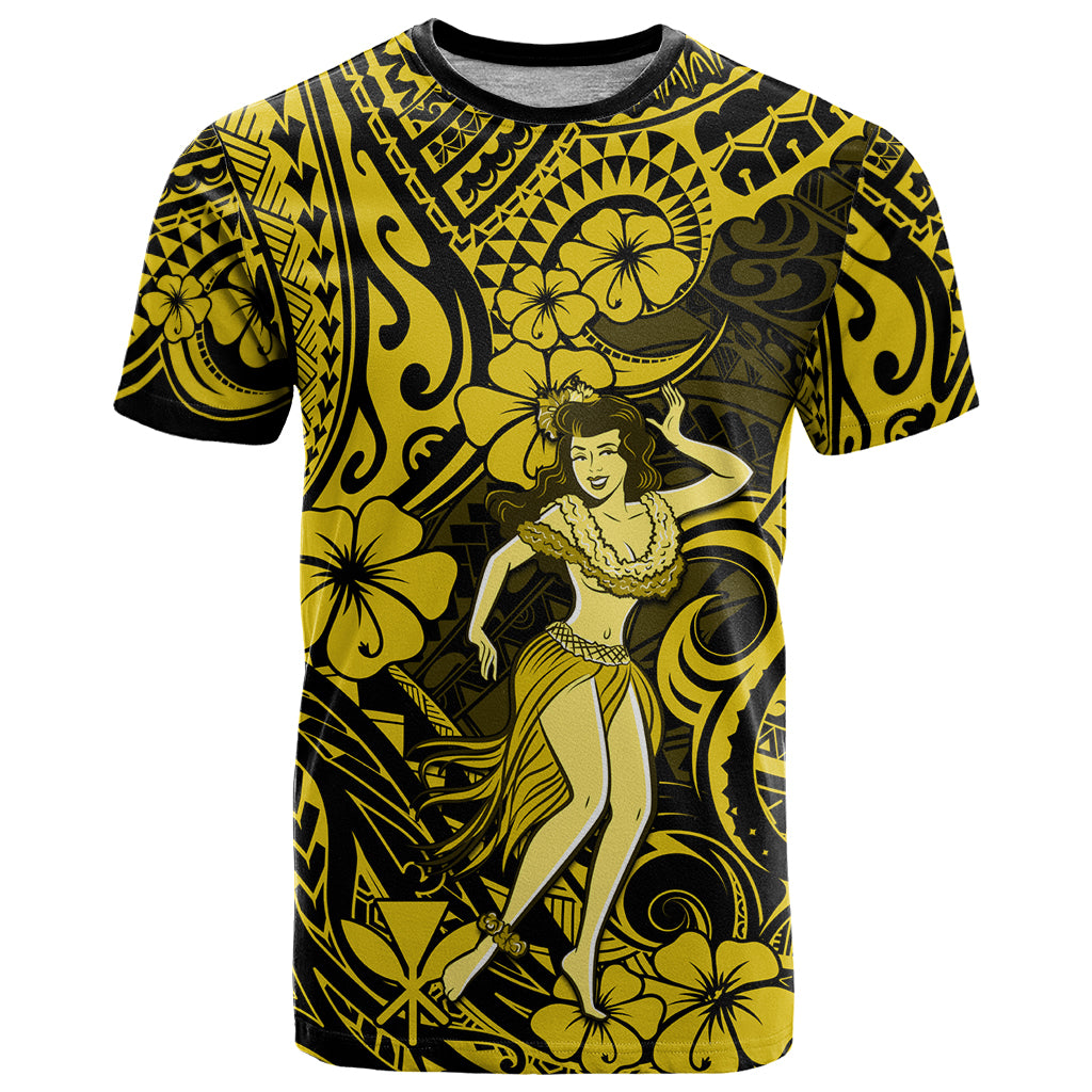 Hawaii Hula Girl T Shirt Hibiscus Hawaii Tribal Tattoo Yellow Version LT01 Yellow - Polynesian Pride