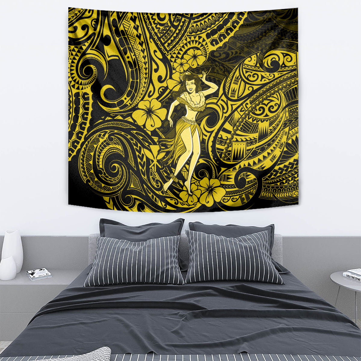 Hawaii Hula Girl Tapestry Hibiscus Hawaii Tribal Tattoo Yellow Version LT01 - Polynesian Pride