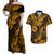 Hawaii Pineapple Couples Matching Off Shoulder Maxi Dress and Hawaiian Shirt Paradise Flowers Pacific With Gold Polynesian Tribal LT01 Gold - Polynesian Pride