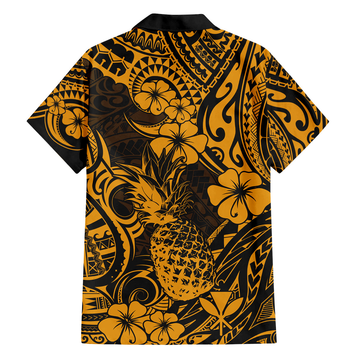 Hawaii Pineapple Family Matching Off Shoulder Maxi Dress and Hawaiian Shirt Paradise Flowers Pacific With Gold Polynesian Tribal LT01 - Polynesian Pride